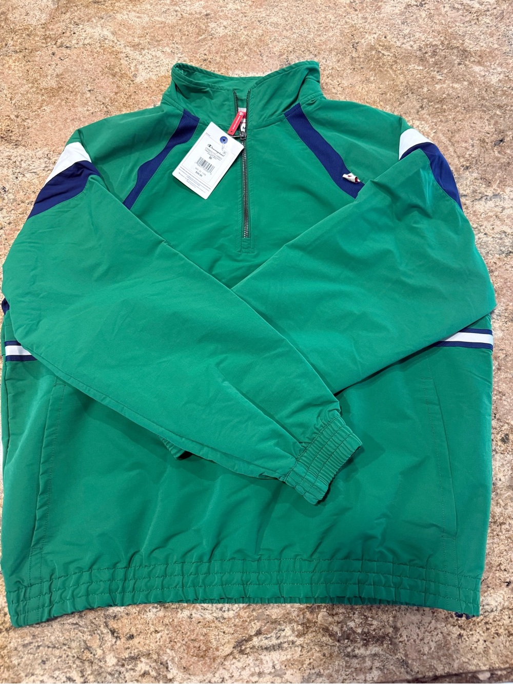 Champion Men’s 1/2 zip mockneck verdant green sweat Shirt size Mediim black